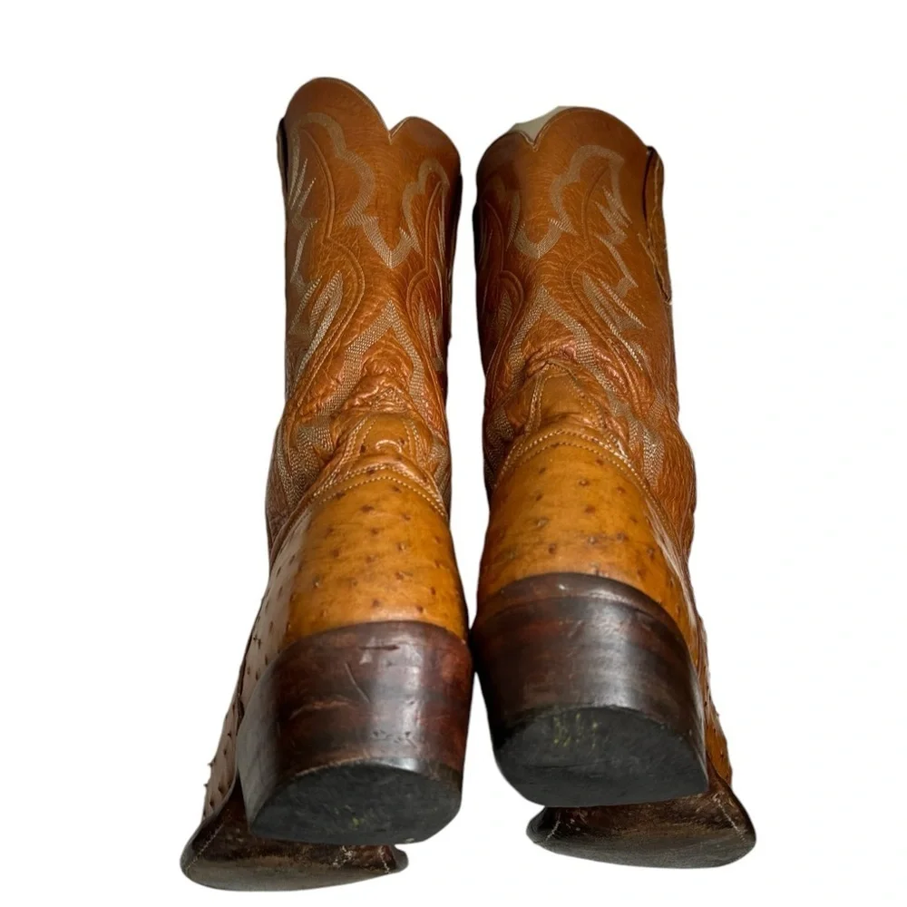 Lucchese classic handmade Ostrich Brown/ Tan Cowboy Boots size 9.5